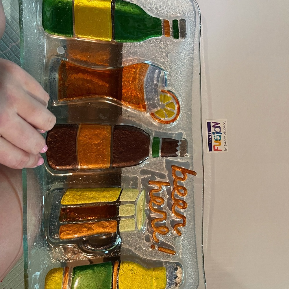 NEW in box glass fusion beer plate